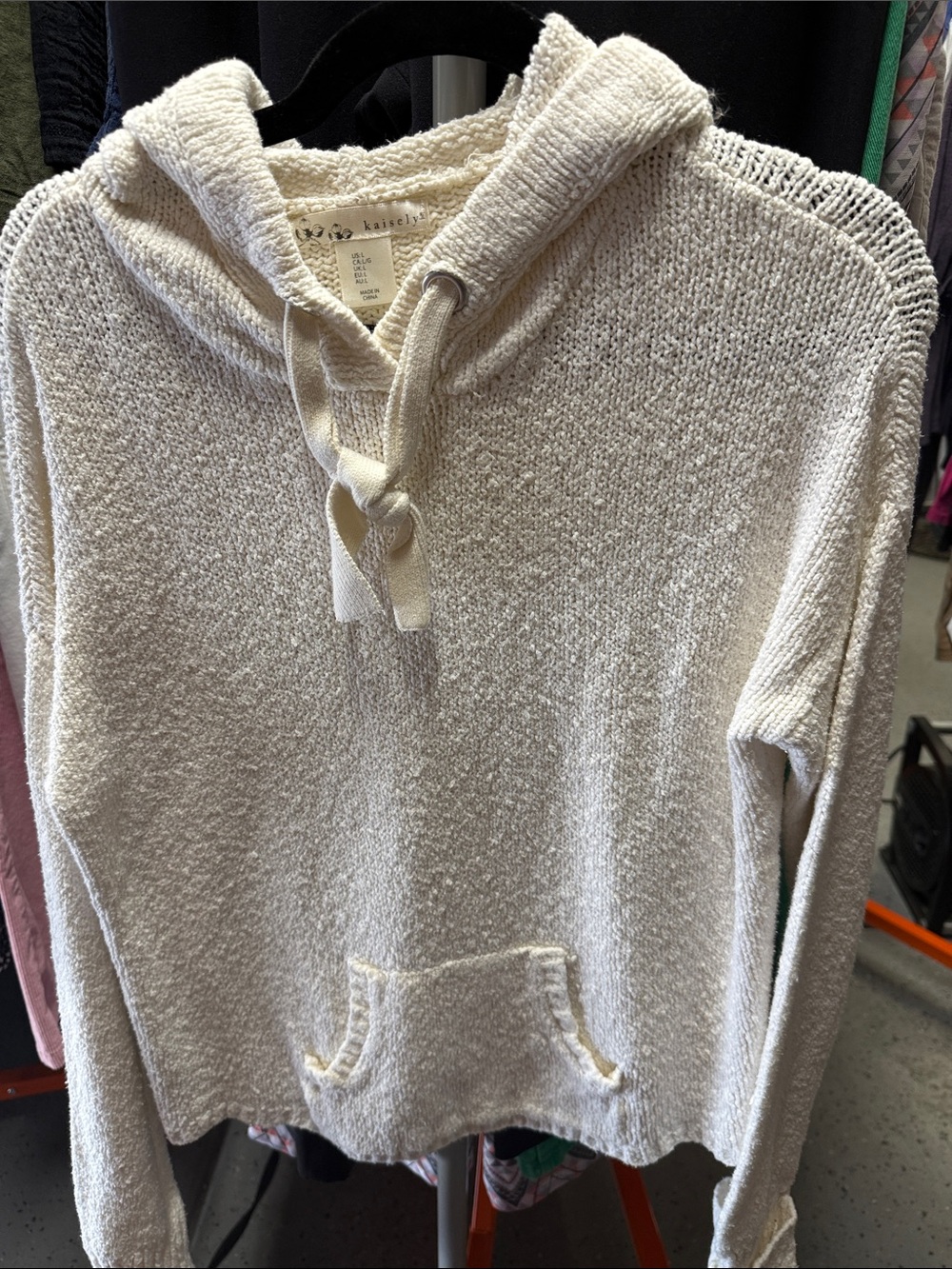 Kaisely Cream Textured Knit Hoodie